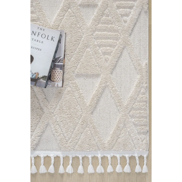 Krem Modern Dokuma Halı Yolluk Antre Oturma Odası Salon Mutfak Halısı