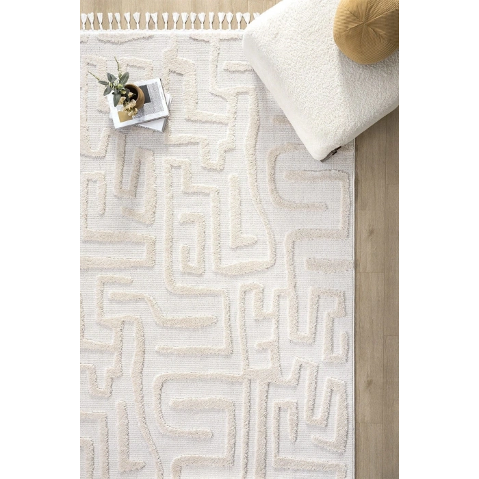 Krem Renk Modern Dokuma Halı Yolluk Antre Oturma Odası Salon Mutfak Halısı