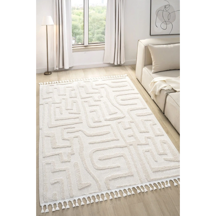 Krem Renk Modern Dokuma Halı Yolluk Antre Oturma Odası Salon Mutfak Halısı