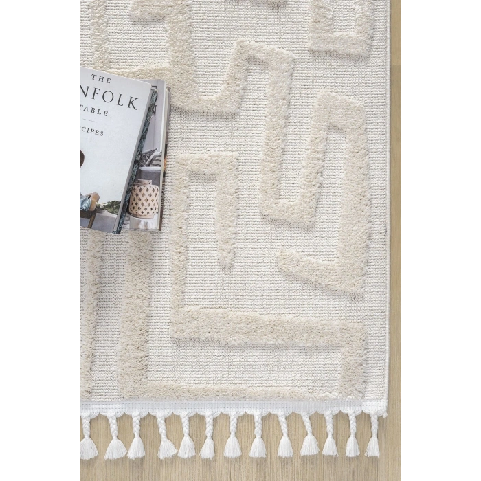 Krem Renk Modern Dokuma Halı Yolluk Antre Oturma Odası Salon Mutfak Halısı