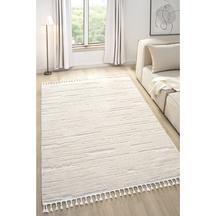 Krem Renk Modern Dokuma Halı Yolluk Antre Oturma Odası Salon Mutfak Halısı