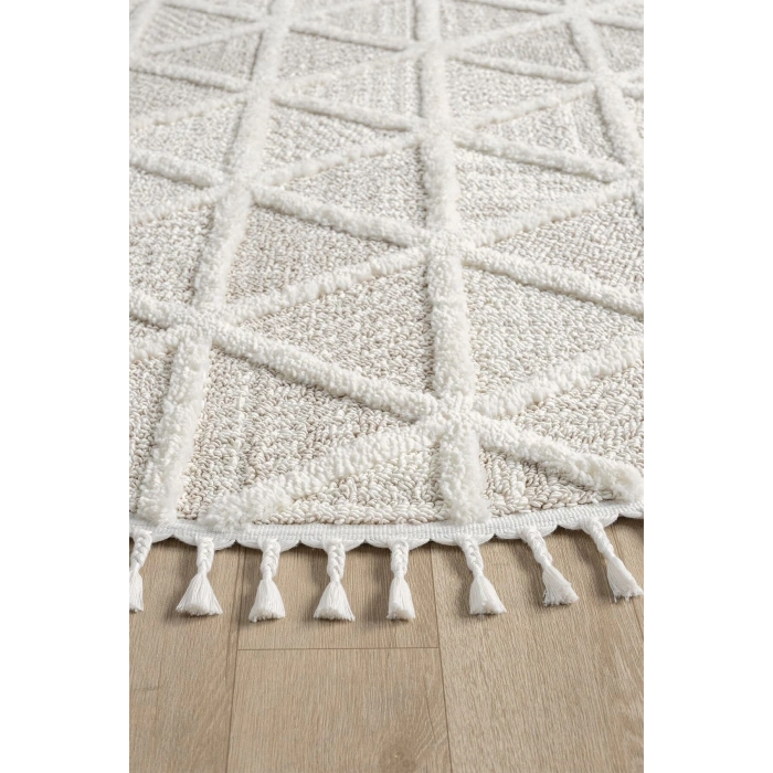 Beyaz Bej Yumuşak Yuvarlak Yıkanabilir Dokuma Halı Çocuk Odası Oturma Odası Salon Halısı YUVARLAK