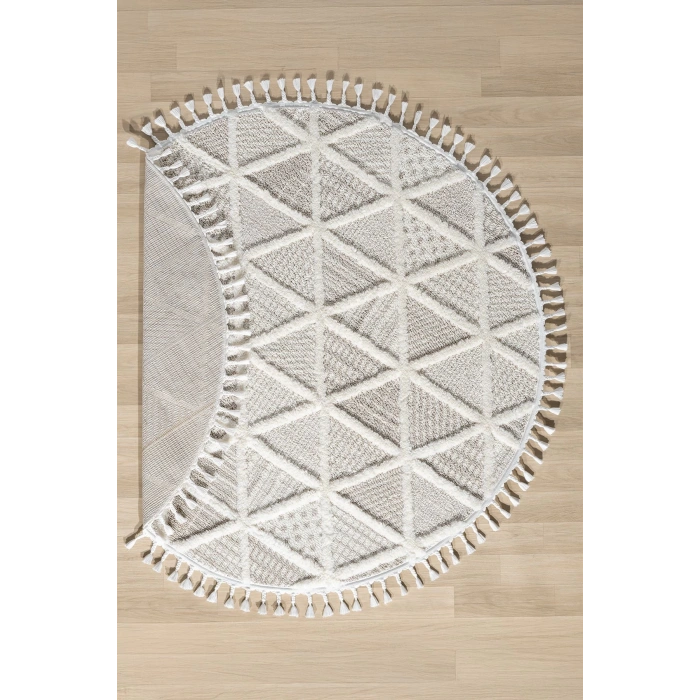 Beyaz Bej Yumuşak Yuvarlak Yıkanabilir Dokuma Halı Çocuk Odası Oturma Odası Salon Halısı YUVARLAK