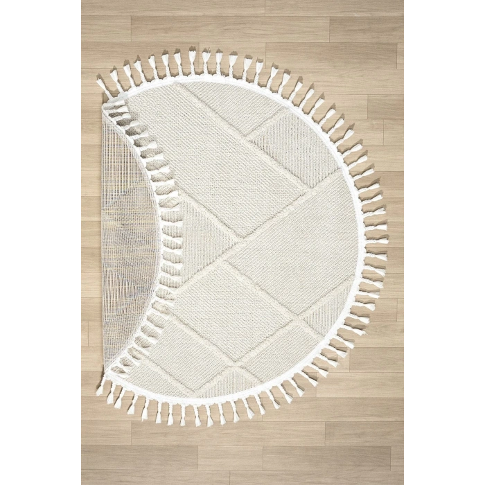 Yıkanabilir Saçaklı Yuvarlak Dokuma Halı Yolluk Antre Oturma Odası Salon Mutfak Halısı YUVARLAK