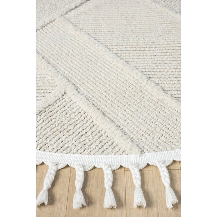 Yıkanabilir Saçaklı Yuvarlak Dokuma Halı Yolluk Antre Oturma Odası Salon Mutfak Halısı YUVARLAK