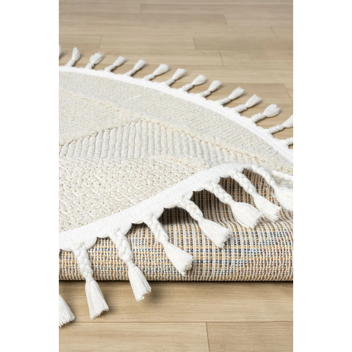 Yıkanabilir Saçaklı Yuvarlak Dokuma Halı Yolluk Antre Oturma Odası Salon Mutfak Halısı YUVARLAK