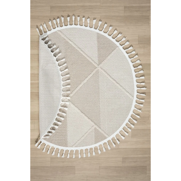 Bej Krem Dokuma Yuvarlak Halı Yolluk Antre Oturma Odası Salon Mutfak Çocuk Odası Halısı YUVARLAK