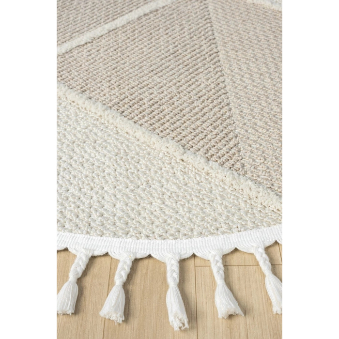 Bej Krem Dokuma Yuvarlak Halı Yolluk Antre Oturma Odası Salon Mutfak Çocuk Odası Halısı YUVARLAK