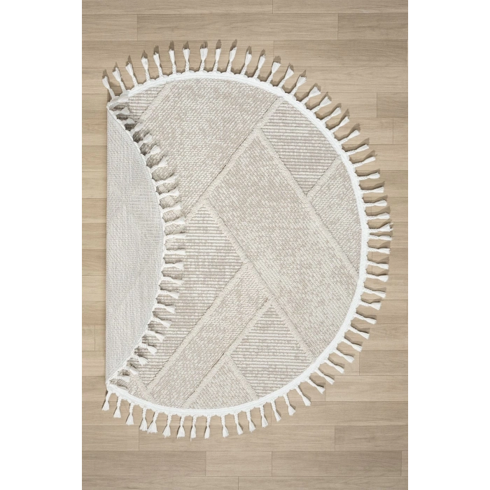 Krem Bej Yuvarlak Dokuma Halı Yolluk Antre Oturma Odası Salon Mutfak Halısı YUVARLAK