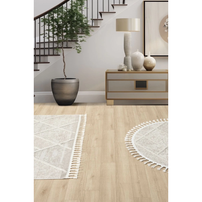 Krem Bej Yuvarlak Dokuma Halı Yolluk Antre Oturma Odası Salon Mutfak Halısı YUVARLAK