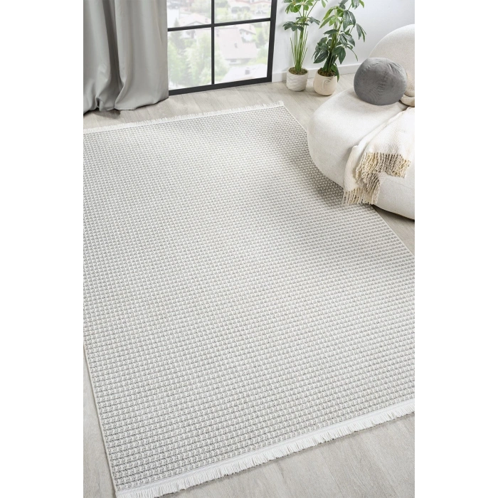 Beyaz Gri Yumuşak Dokulu Halı Kilim Salon Mutfak Koridor Yolluk Dokuma Makine Halısı 0014