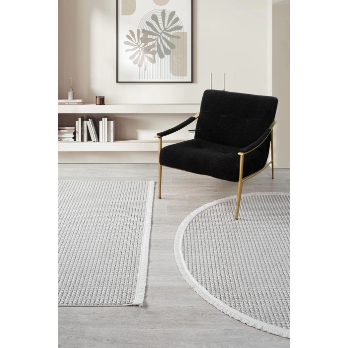 Beyaz Gri Yumuşak Dokulu Halı Kilim Salon Mutfak Koridor Yolluk Dokuma Makine Halısı 0014