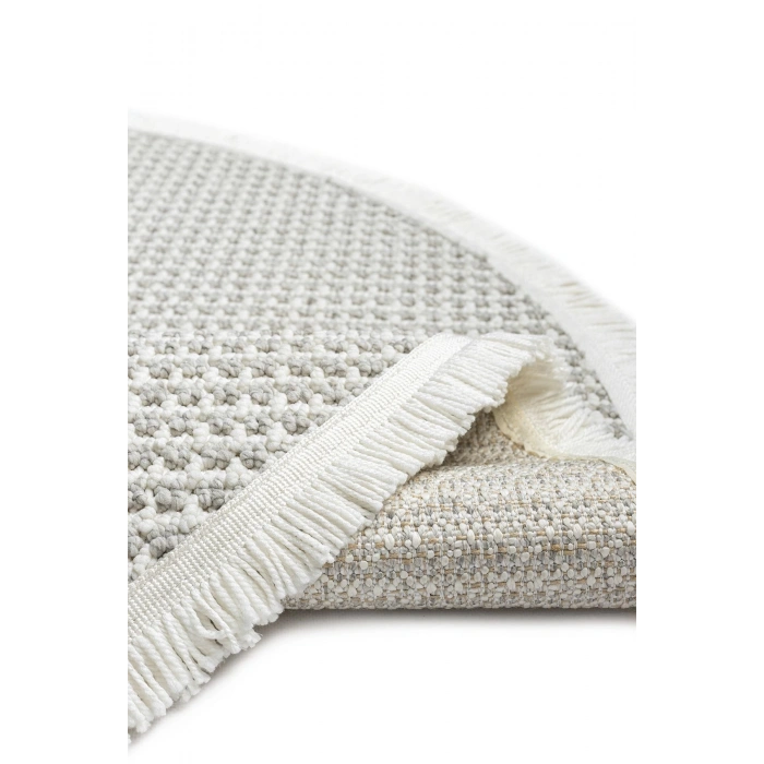 Beyaz Gri Yumuşak Daire Halı Kilim Salon Mutfak Koridor Yolluk Dokuma Makine Halısı 0014 DAİRE