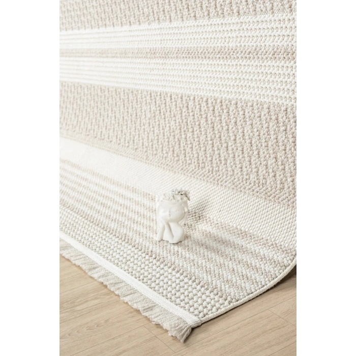 Krem Bej Yumuşak Dokulu Halı Kilim Salon Mutfak Koridor Yolluk Dokuma Makine Halısı 0015