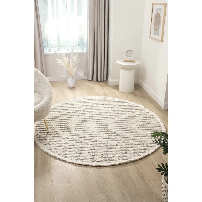 Bej Kahverengi Yuvarlak Dokuma Halı Salon Mutfak Koridor Yolluk Dokuma Makine Halısı 0019 DAİRE
