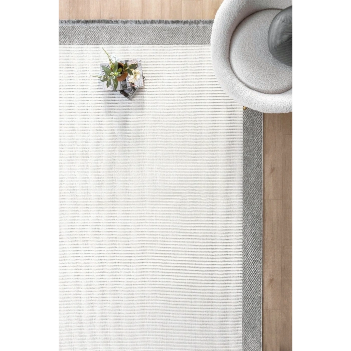 Beyaz Gri Yumuşak Dokuma Halı Bordürlü Salon Mutfak Koridor Yolluk Dokuma Makine Halısı 0020