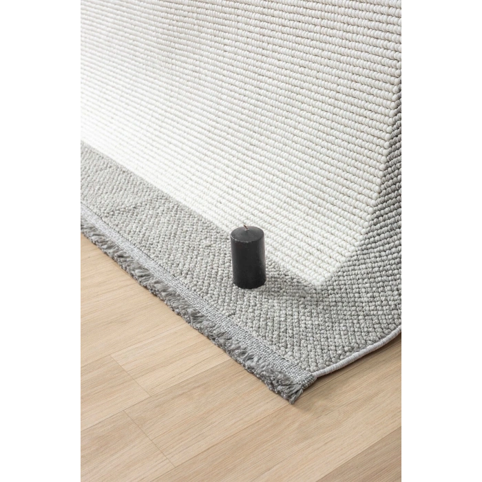 Beyaz Gri Yumuşak Dokuma Halı Bordürlü Salon Mutfak Koridor Yolluk Dokuma Makine Halısı 0020