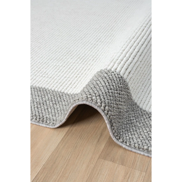 Beyaz Gri Yumuşak Dokuma Halı Bordürlü Salon Mutfak Koridor Yolluk Dokuma Makine Halısı 0020