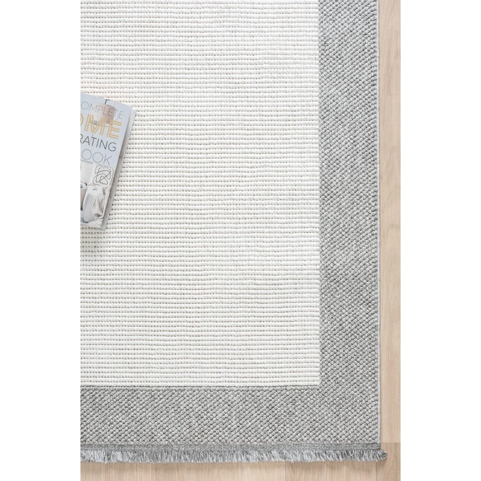 Beyaz Gri Yumuşak Dokuma Halı Bordürlü Salon Mutfak Koridor Yolluk Dokuma Makine Halısı 0020