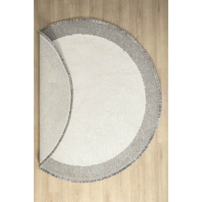 Beyaz Gri Yumuşak Daire Yuvarlak Halı Salon Mutfak Koridor Yolluk Dokuma Makine Halısı 0020 DAİRE
