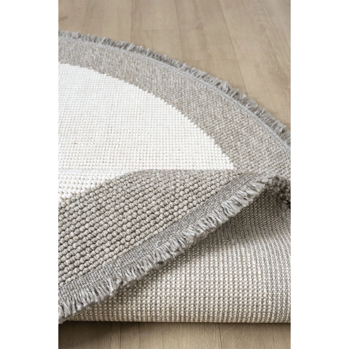 Beyaz Gri Yumuşak Daire Yuvarlak Halı Salon Mutfak Koridor Yolluk Dokuma Makine Halısı 0020 DAİRE