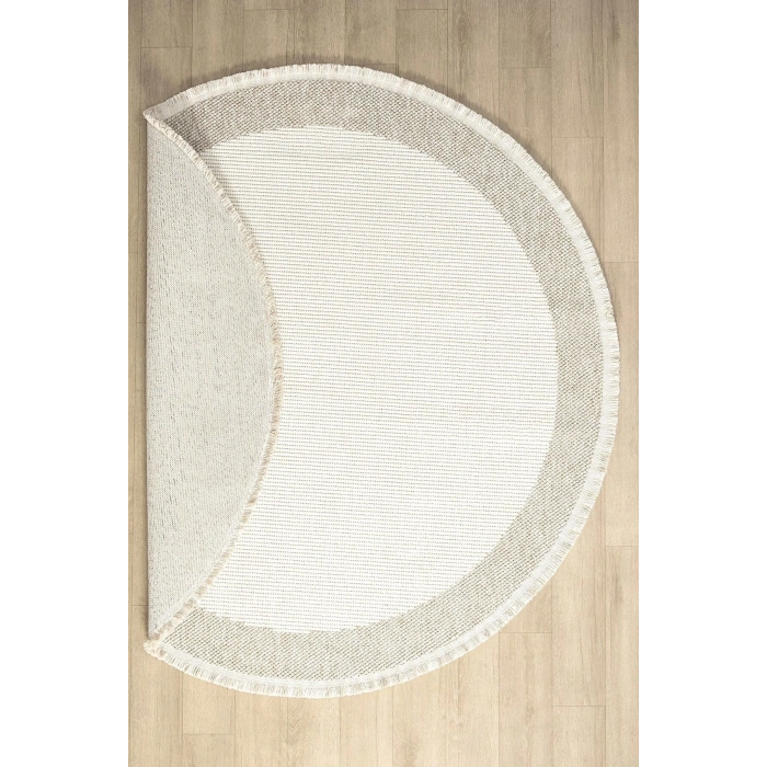 Beyaz Bej Yumuşak Yuvarlak Daire Halı Salon Mutfak Koridor Yolluk Dokuma Makine Halısı 0021 DAİRE
