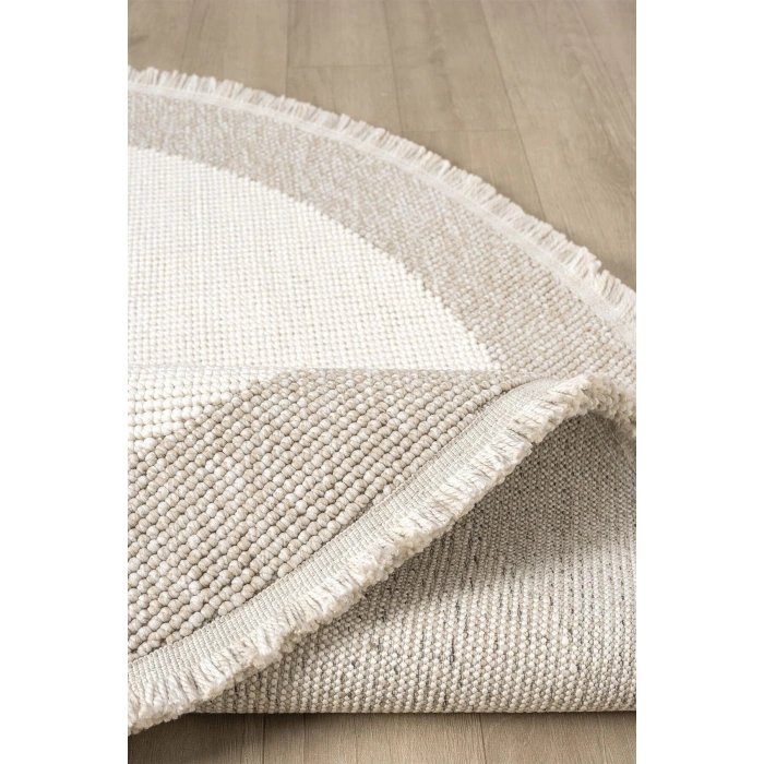 Beyaz Bej Yumuşak Yuvarlak Daire Halı Salon Mutfak Koridor Yolluk Dokuma Makine Halısı 0021 DAİRE