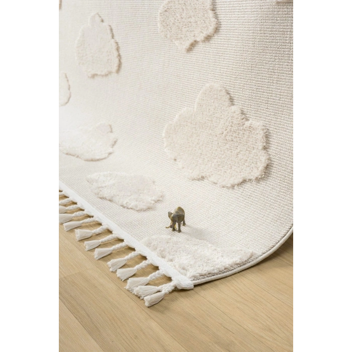 Bulut Desenli Krem Renk Dokuma Halı Bebek Odası Çocuk Odası Halısı 1