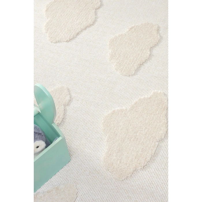 Bulut Desenli Krem Renk Dokuma Halı Bebek Odası Çocuk Odası Halısı 1