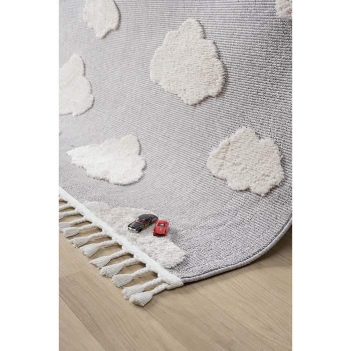 Bulut Desenli Gri Renk Dokuma Halı Bebek Odası Çocuk Odası Halısı 2