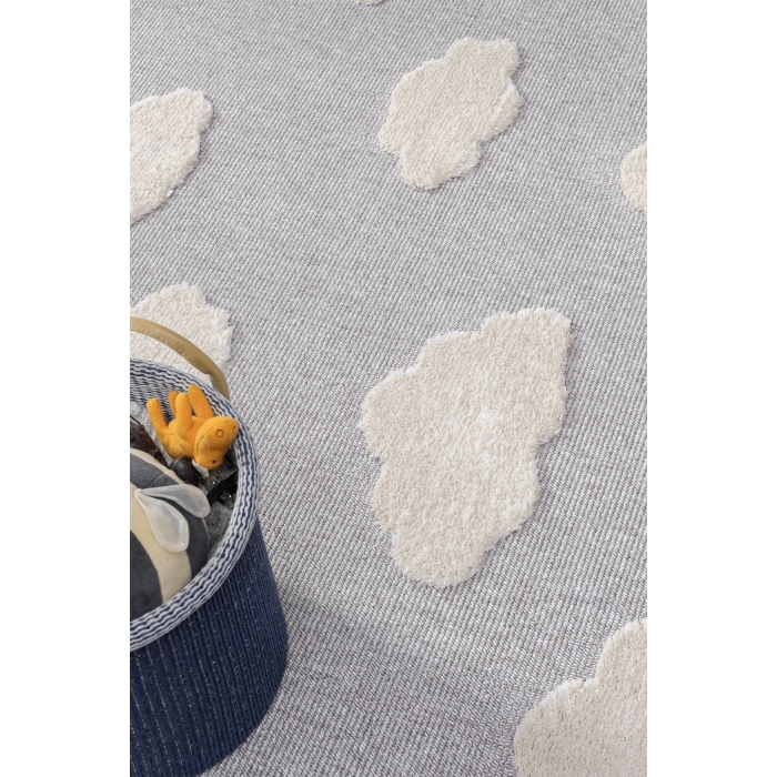 Bulut Desenli Gri Renk Dokuma Halı Bebek Odası Çocuk Odası Halısı 2