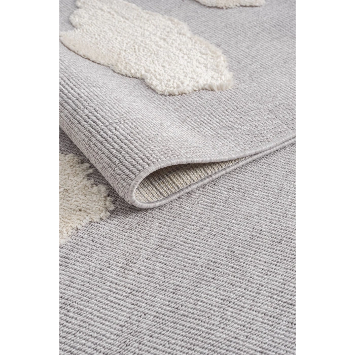 Bulut Desenli Gri Renk Dokuma Halı Bebek Odası Çocuk Odası Halısı 2