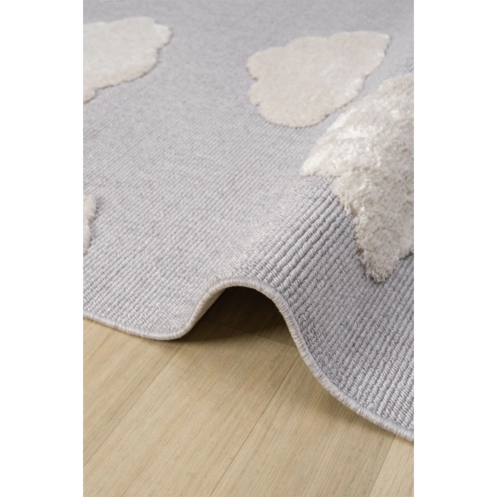 Bulut Desenli Gri Renk Dokuma Halı Bebek Odası Çocuk Odası Halısı 2