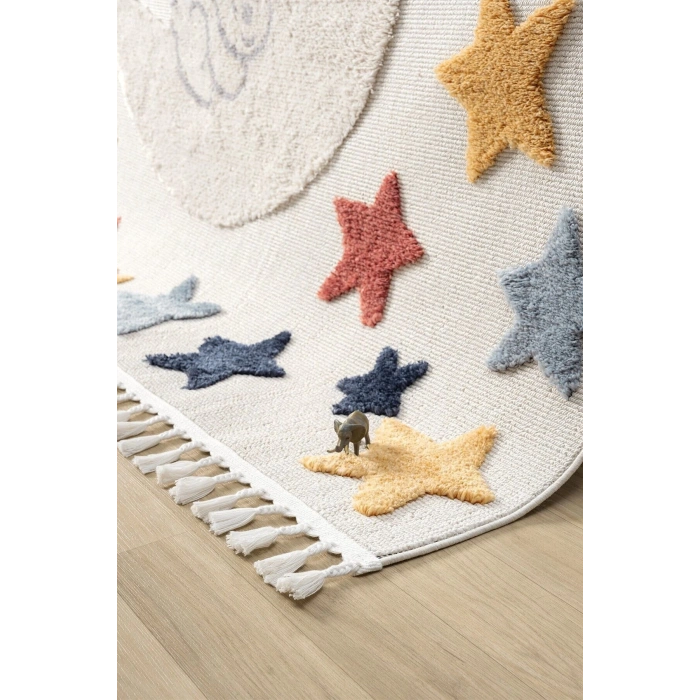 Yumuşak Renkli Bukleli Yıldızlı Dokuma Halı Bebek Odası Çocuk Odası Genç Odası Halısı 5