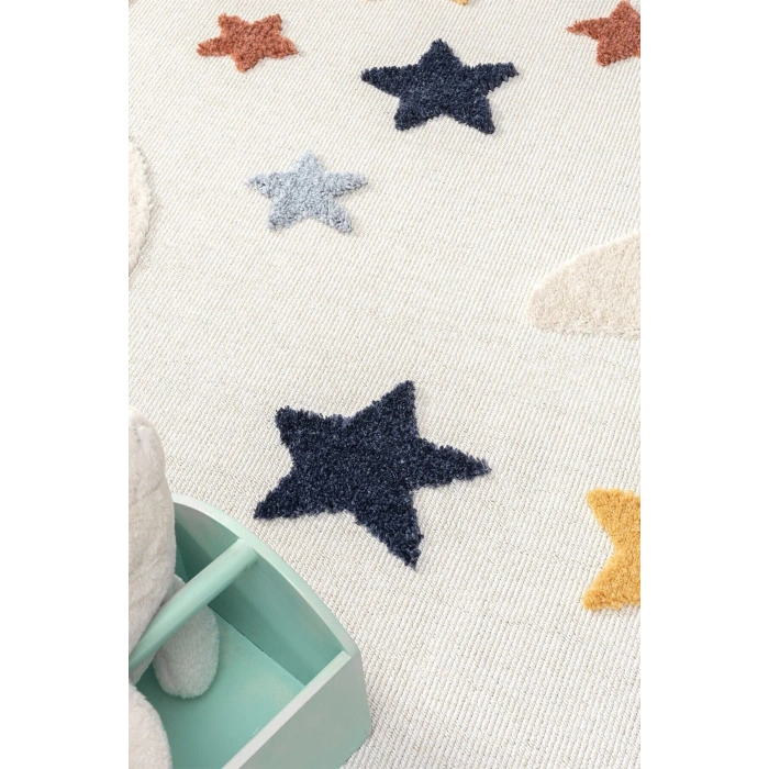 Yumuşak Renkli Bukleli Yıldızlı Dokuma Halı Bebek Odası Çocuk Odası Genç Odası Halısı 5