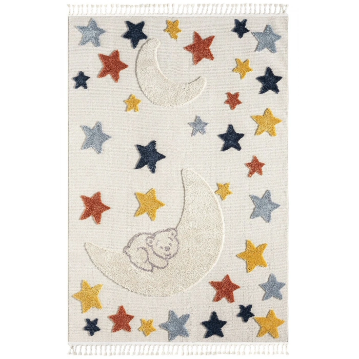 Yumuşak Renkli Bukleli Yıldızlı Dokuma Halı Bebek Odası Çocuk Odası Genç Odası Halısı 5