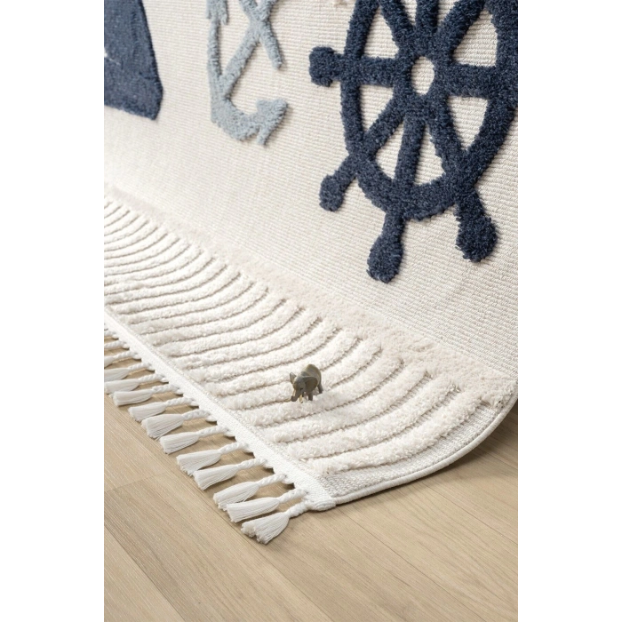 Yumuşak Renkli Bukleli Denizcilik Figürlü Dokuma Halı Bebek Odası Çocuk Odası Genç Odası Halısı 3