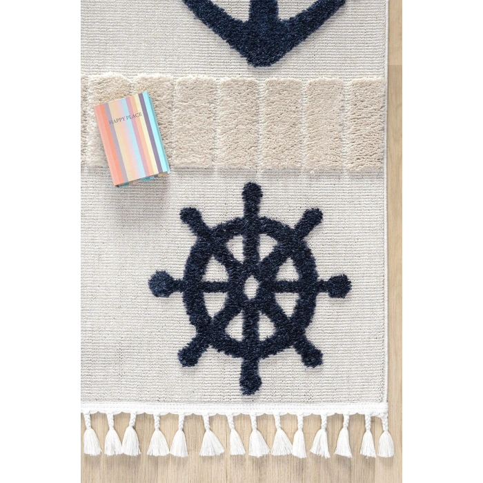 Yumuşak Renkli Bukleli Denizcilik Figürlü Dokuma Halı Bebek Odası Çocuk Odası Genç Odası Halısı 4