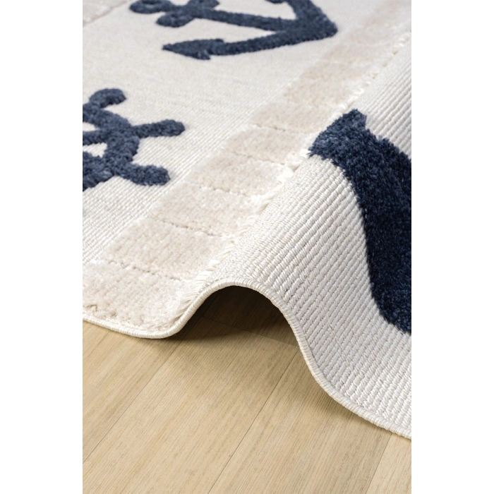 Yumuşak Renkli Bukleli Denizcilik Figürlü Dokuma Halı Bebek Odası Çocuk Odası Genç Odası Halısı 4