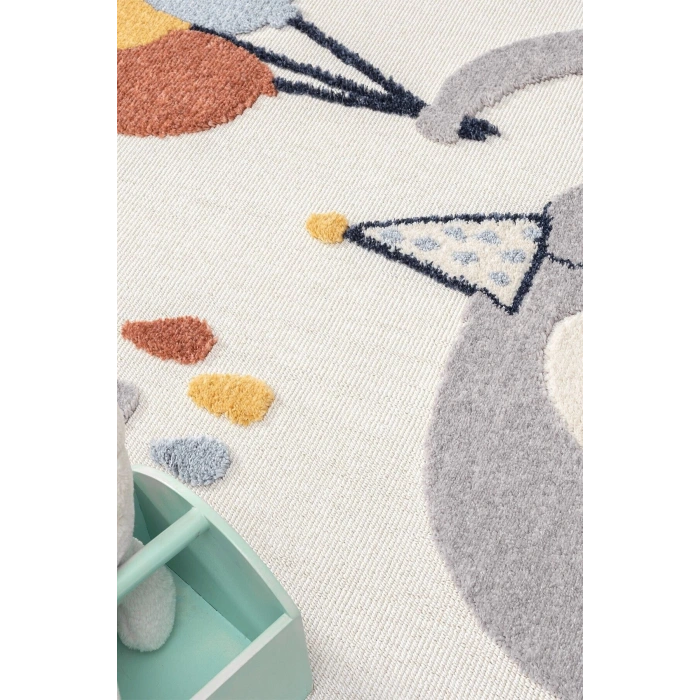 Yumuşak Renkli Bukleli Fil Balon Figürlü Dokuma Halı Bebek Odası Çocuk Odası Genç Odası Halısı 6