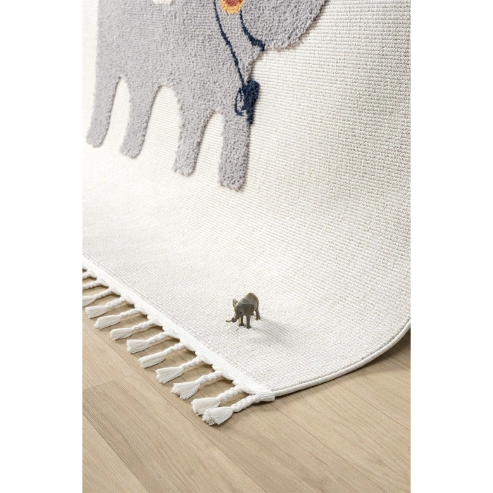 Yumuşak Renkli Bukleli Fil Balon Figürlü Dokuma Halı Bebek Odası Çocuk Odası Genç Odası Halısı 6