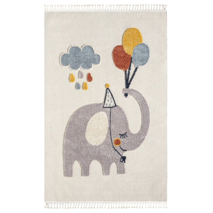 Yumuşak Renkli Bukleli Fil Balon Figürlü Dokuma Halı Bebek Odası Çocuk Odası Genç Odası Halısı 6