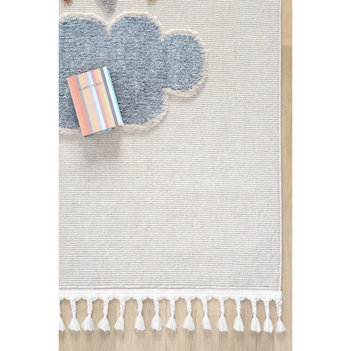 Yumuşak Renkli Bukleli Fil Balon Figürlü Dokuma Halı Bebek Odası Çocuk Odası Genç Odası Halısı 6