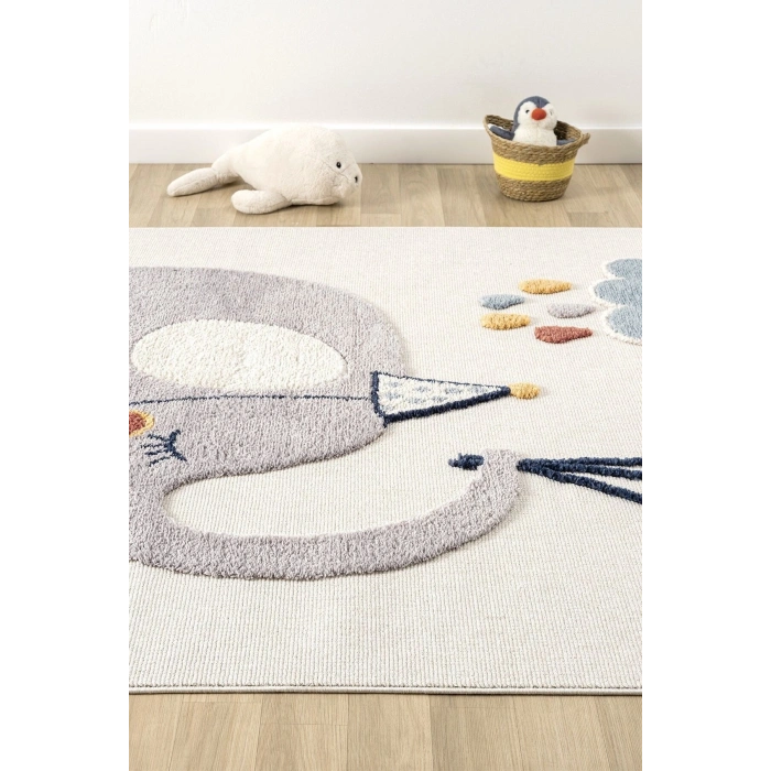 Yumuşak Renkli Bukleli Fil Balon Figürlü Dokuma Halı Bebek Odası Çocuk Odası Genç Odası Halısı 6