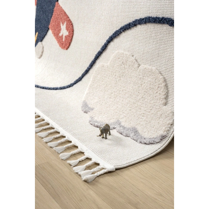 Yumuşak Renkli Bukleli Uçak Figürlü Dokuma Halı Bebek Odası Çocuk Odası Genç Odası Halısı 7