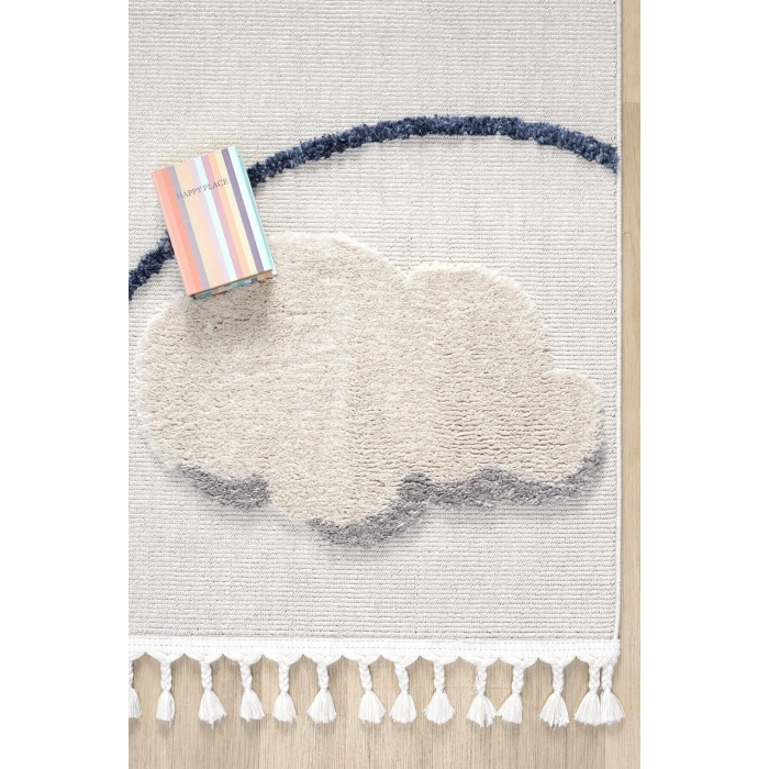 Yumuşak Renkli Bukleli Uçak Figürlü Dokuma Halı Bebek Odası Çocuk Odası Genç Odası Halısı 7