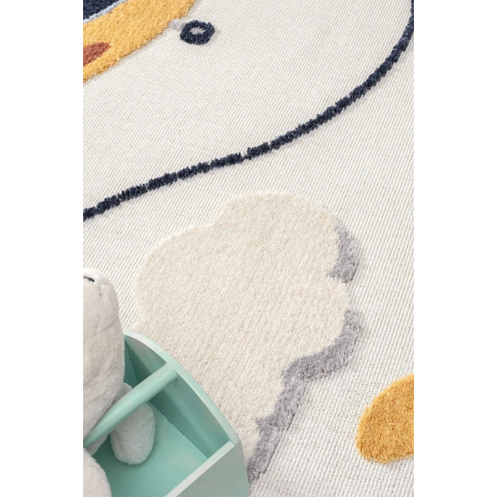 Yumuşak Renkli Bukleli Uçak Figürlü Dokuma Halı Bebek Odası Çocuk Odası Genç Odası Halısı 7