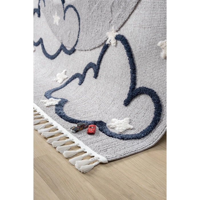 Gri Renk Yumuşak Bukleli Bulut Ay Dokuma Halı Bebek Odası Çocuk Odası Genç Odası Halısı 9