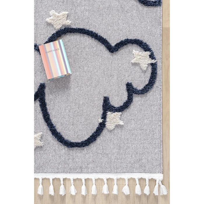 Gri Renk Yumuşak Bukleli Bulut Ay Dokuma Halı Bebek Odası Çocuk Odası Genç Odası Halısı 9