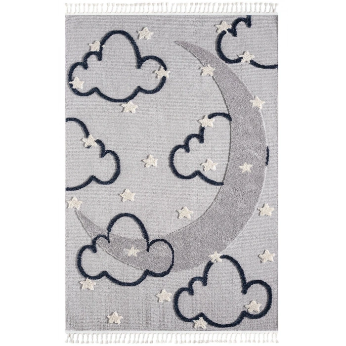 Gri Renk Yumuşak Bukleli Bulut Ay Dokuma Halı Bebek Odası Çocuk Odası Genç Odası Halısı 9